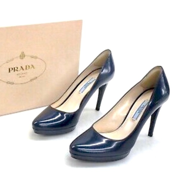 Prada Shoes - Prada Navy Heels Pumps IOB 37 PRISTINE Blue Stiletto